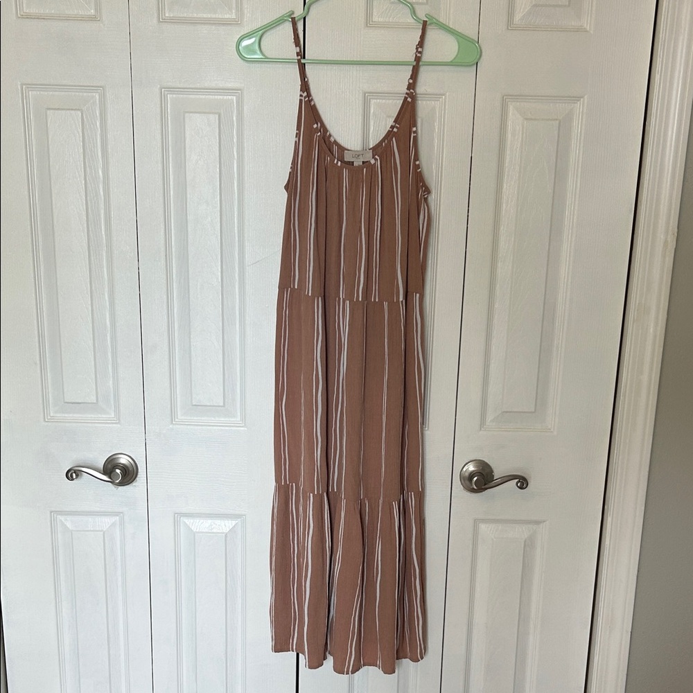 Striped Sleeveless Tiered Maxi Dress - Brown and White